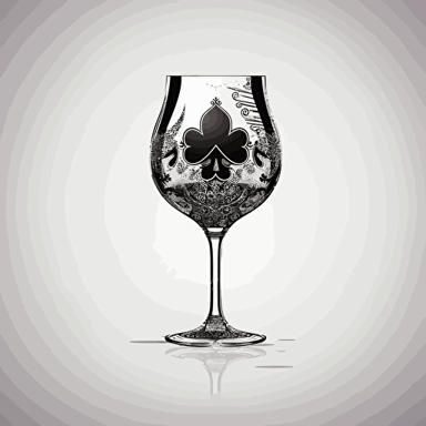 minimal vectorial artwork, goblet shape, ace of spades, poker card design, minimal, vectorial art, black and white, regal and decisive atmosphere, wine related