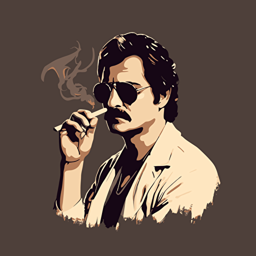 Narcos smoking a martin ancin style cigarette, simple vector art