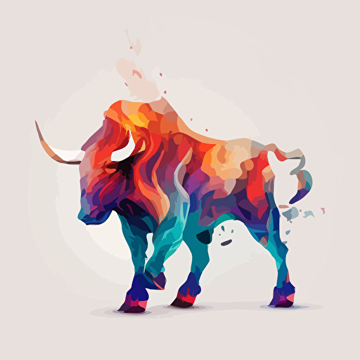 San fermin bull, burning man style, colorfull, vector art, white background