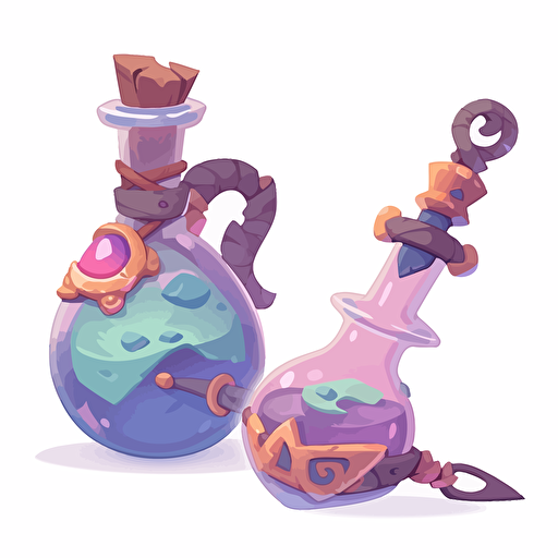 Single vector icon, white background, rpg dagger and potion bottle in purple circle, rtx on