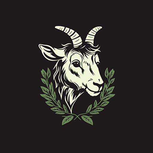 vector image of a goat head chewing on herbs, logo style, minimalistic