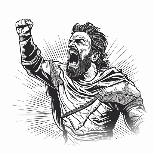 william wallace warrior yelling vector art with thick outline isolated on white background