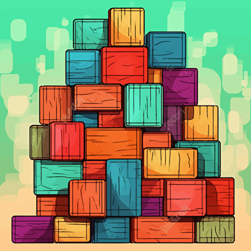 illustration,assorted group of colored wooden blocks, korean style, pop art, flat art, vector art