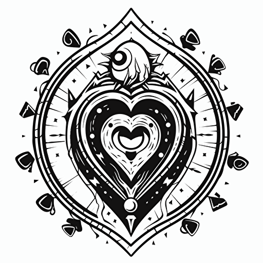dark fantasy heart icon, in the style of trading card game, simple, vector art, black and white