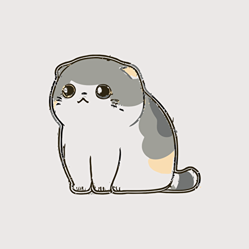 kawaii scottish fold cat, grey and white, sticker, vector, white background, contour, cartoon style