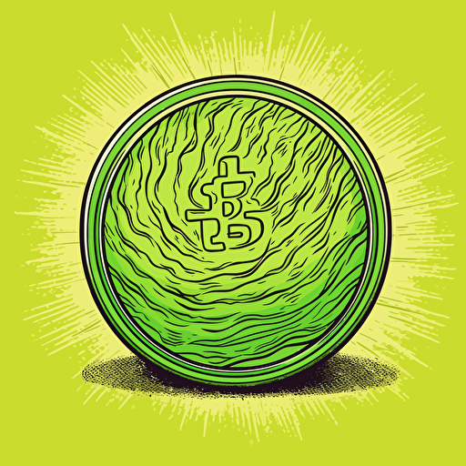 Crypto coin, 2d vector, Lime green, plain background, hand drawn