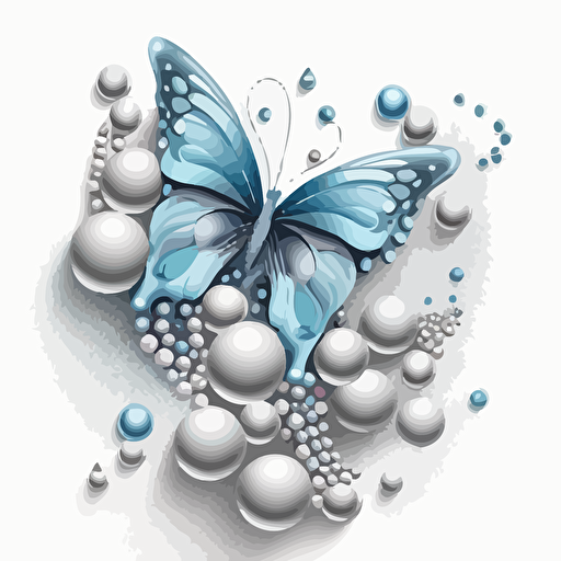artistic butterfly and beads, simple, artistic, vector, white background, grey, light blue, blue, silver