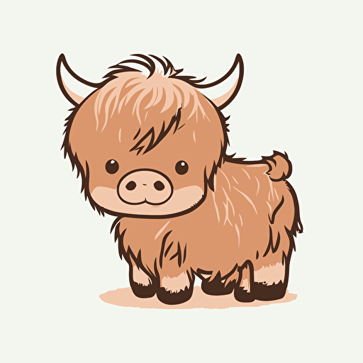 cute highland cattle vector,comic style, white background
