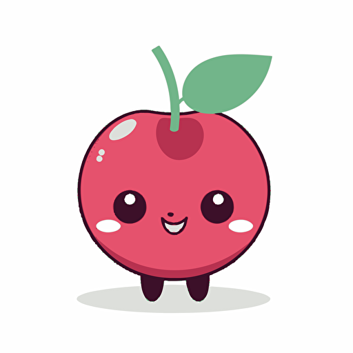 Kawaii cherry, flat, 2D, vector, 16 colors, white background, in anime chibi style