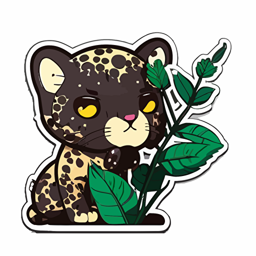 kawai style cute panther sticker die cut vector white background