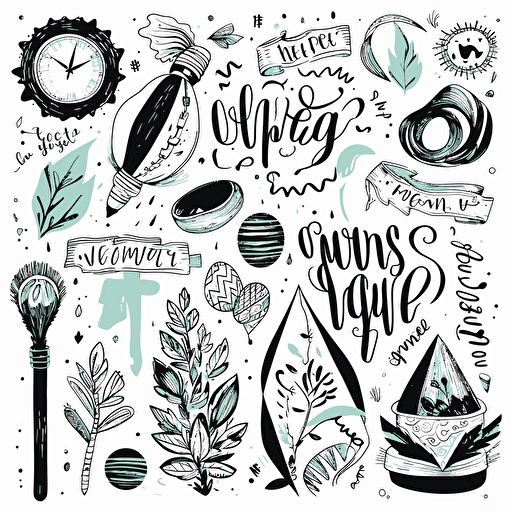 clip art set inspired by the latest hand-lettering trends on Etsy, vector art, high quality, white background