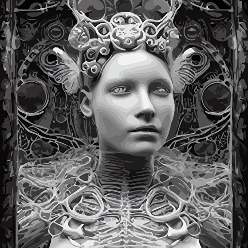 mythical dreamy black white organic bio mechanical spinal ribbed profile face portrait detail translucent steampunk beautiful female angelic human queen vegetal cyborg highly detailed intricate trnaslucent ivy jelly ornate poetic translucent roses ornate 3d render digital art octane render 8 k artistic photography photo realistic dora maar