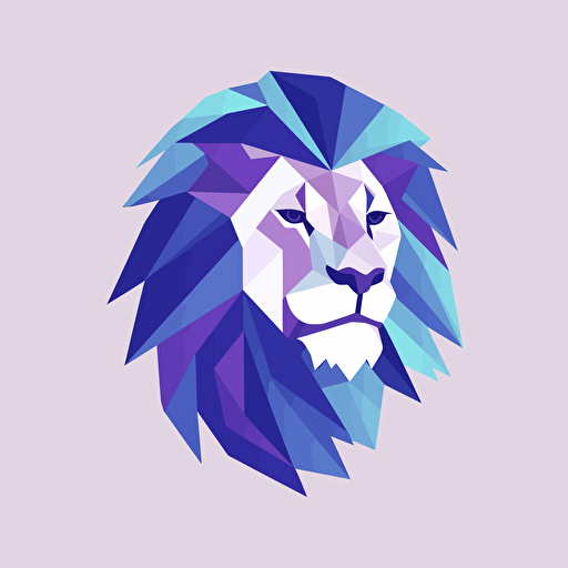 flat, vector, logo, lion head, chin up, confident, facing right, modern, blue, white, purple