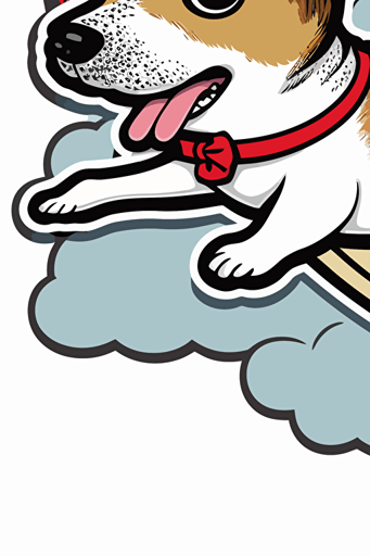 a flying taco with wings with a jack russel terrier riding on top, rainbow arc shooting out, vector art, illustration, cute drawing, sticker