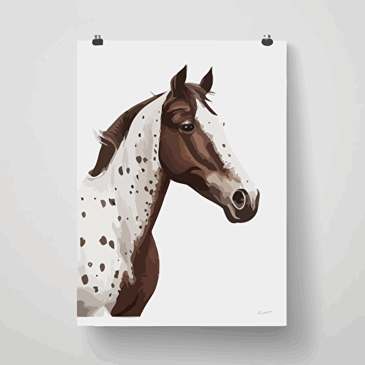 affiche, A3, publicité, écurie, vente, cheval appaloosa couleur marron et blanc, style 1800, illustration, vectorized, flat, sans fond