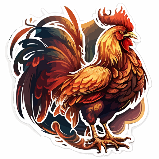 sticker of a fire rooster phoenix coat of arms, highly detailed, vector art, defined sticker cutout, plain white background, 32k