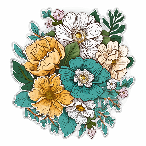 beautiful flowers, fussy cut, sticker, vector, white background