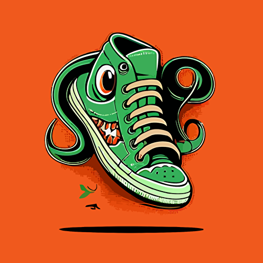 vector logo, simple, no detail, no shading, flat color, monotone, funny snake merging with sneaker shoes, humorous