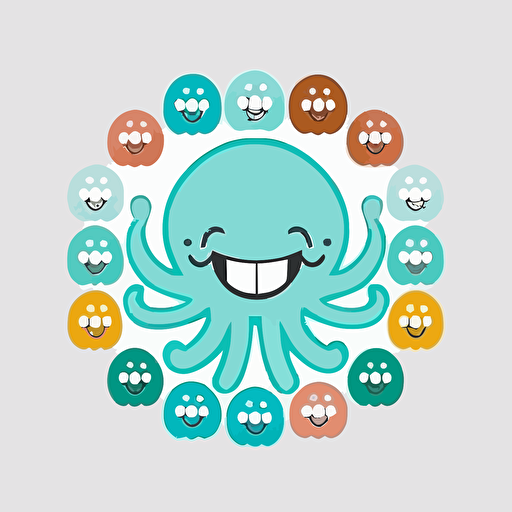 a mascot logo of a smiling octopus, simple, flat, vector, white background