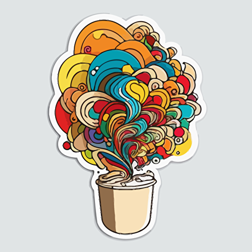 Latte, Sticker, Energetic, Bright Colors, kinetic art style, Contour, Vector, White Background, Detailed