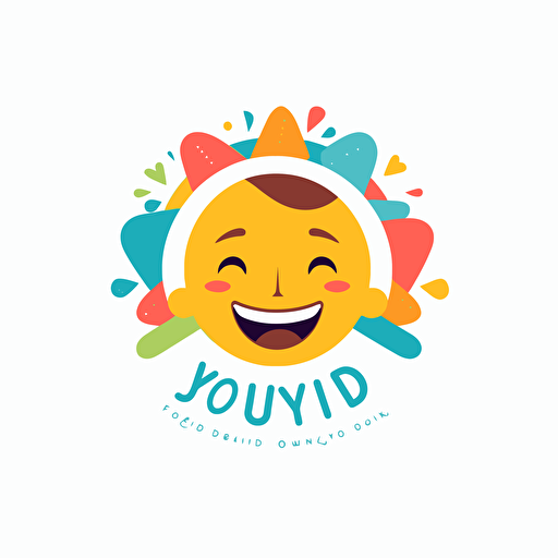 concept for logo of kids event company, joyful, vivid colors, text in the center, white background, vector, flat design, organic shape