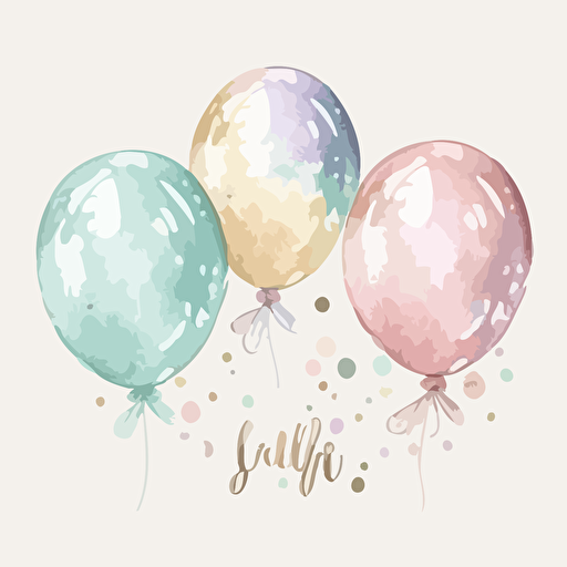 cute watercolor pastel foil balloons, vector, white background