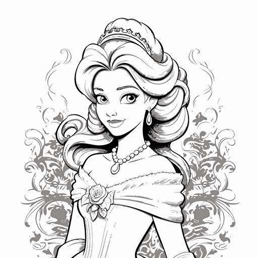 Colouring Book, Black and white, No shading, Disney Princess, Clean, Vector, v 5.1