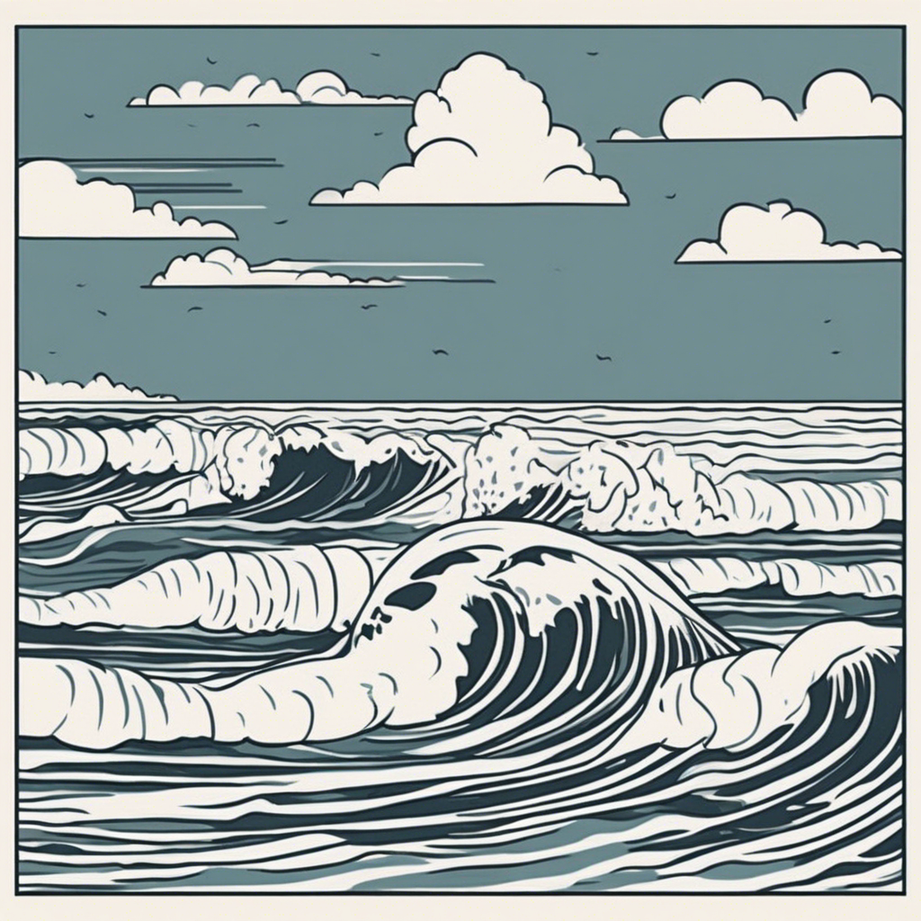 Calm ocean waves lapping at the shore., illustration in the style of Matt Blease, illustration, flat, simple, vector