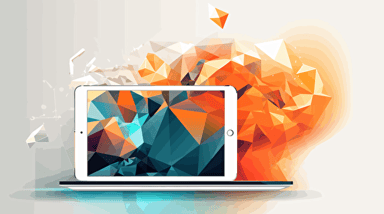 [vector illustration polygon art tablet and e-learning] [modern tablet and e-learning polygon vector] [colours: white and orange]