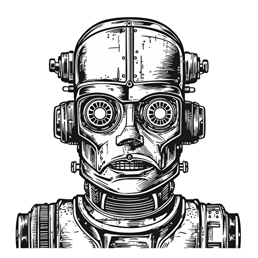 1950’s style robot, sticker, vector, monochromatic