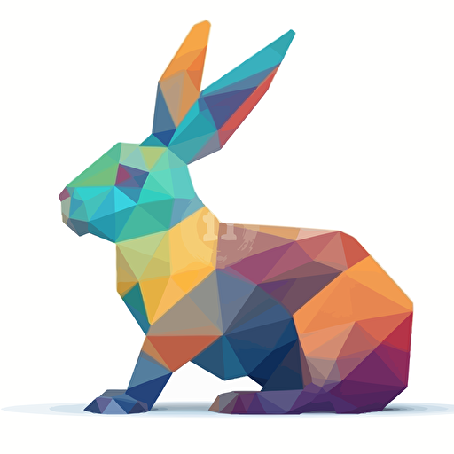rabbit, vector, low polygon, symmetric, colorful, white background
