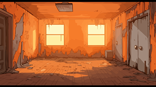 vector illustration, old decrepit bare orange wall in an empty room, 2d animation, anime, vector image