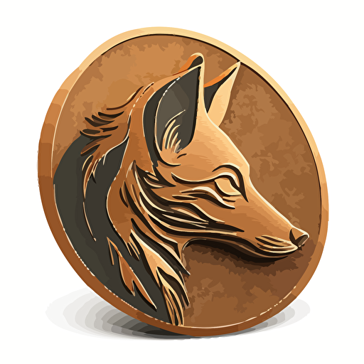 fox head, vector, logo, side profile, simple, clean, flat colour, 2 colors max, minimalistic, on a bronze coin