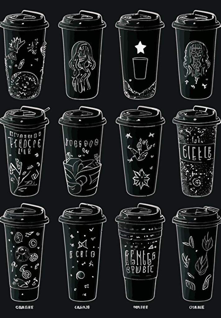 design a pattern for starbucks to decorate on plastic cup in minimal style vector, black background