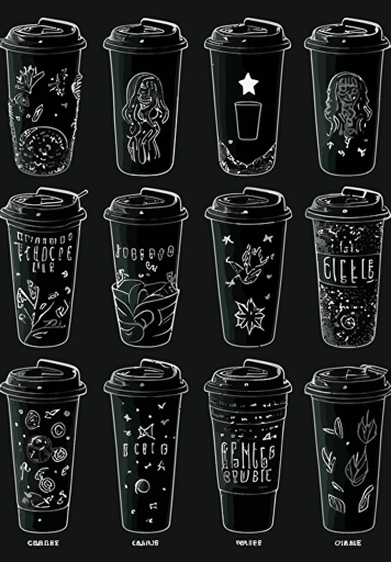 design a pattern for starbucks to decorate on plastic cup in minimal style vector, black background