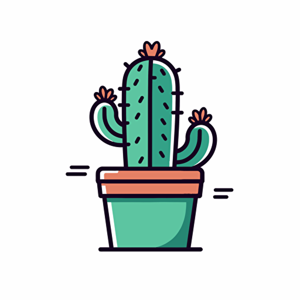 Cactus icon, icon, comic vector illustration style, flat design , minimalist logo, minimalist icon, flat icon, adobe illustrator, cute, white background, simple