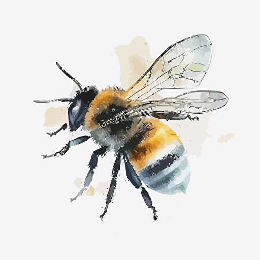 a simple bee for nursery, water colours, vector art, minimilistic, pure white background
