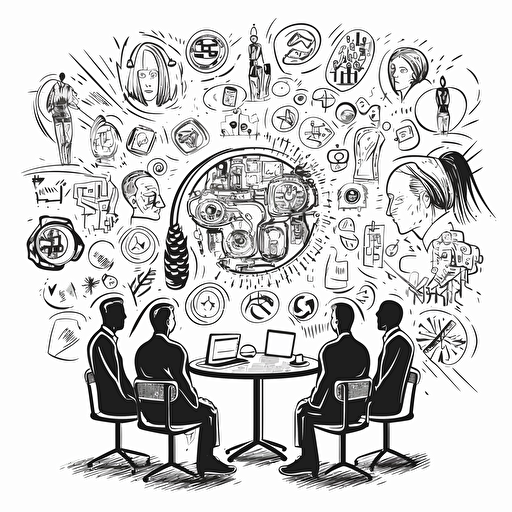 Emotional intellect test, illustration, black and white vector style, volumetrically drawn figures, business coaching context