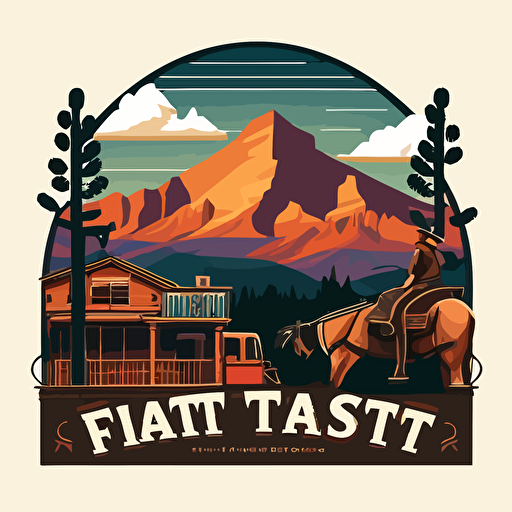 Generate a vector illustration of Flagstaff, Arizona with a western style, featuring vibrant colors and high resolution. The artwork should capture the city's unique western charm, including cowboy hats, boots, and horses. It should showcase iconic Flagstaff landmarks, such as the San Francisco Peaks, Route 66, and the Lowell Observatory. The illustration should also include local wildlife, such as elk and bison, and incorporate the city's rich history and culture. Overall, the image should evoke a sense of adventure and embody the spirit of the American west.