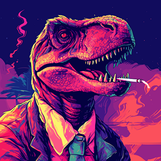 t-rex smoking a cigarette, vector art, 2d, vibrant