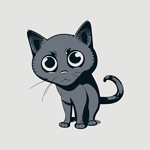 a cute grey cat with big eyes, cartoon, stylized, simple, vector sytle, clear background