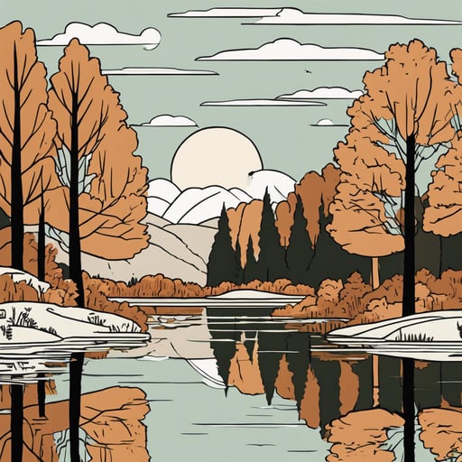Peaceful lake reflecting autumn trees
