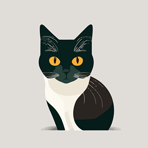 flat minimal vector based cat close up white backround
