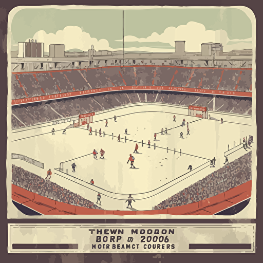 retro hockey poster, old stadium, no players, worn down, vector art, simple ar3:2