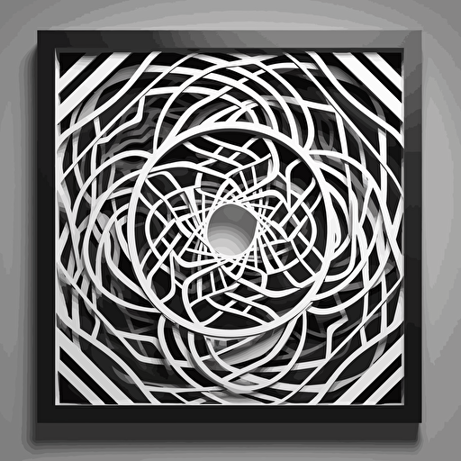 esher black and white design in the style of square modern geometric vector, laser cut with layers