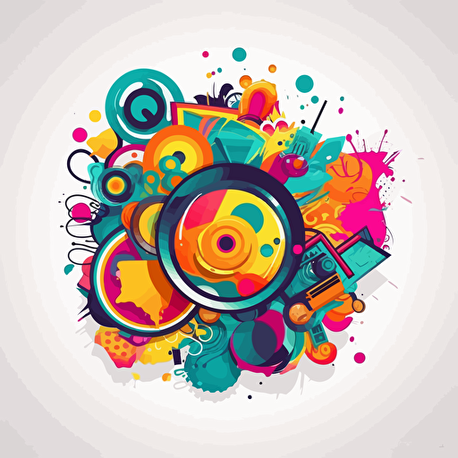 Vector logo sticker for print, creative, detailed random image, mixing several different elements in its composition, vectorized, professional, happy, bright colors,