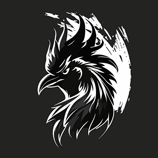 rooster logo, angry rooster, vector, black and white, flat