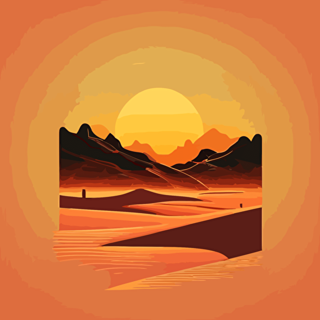 minimal vector illustration of desert dunes at sunset