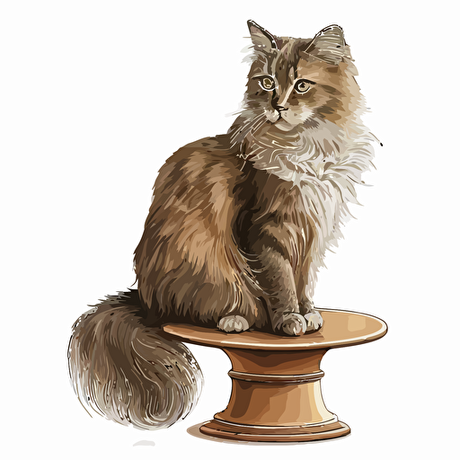 female cat sitting on a pedestal, white background, vector, high definition