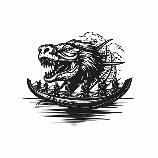 a dragon boat vector black logo with white background